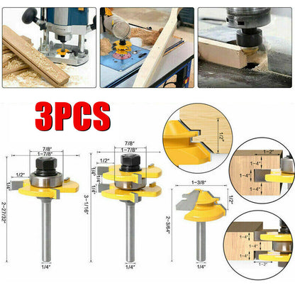 Tongue and Groove Router Bit Set 1/4'' Shank T-type Woodwork Milling Cutter 3pcs - salelink.co.nz