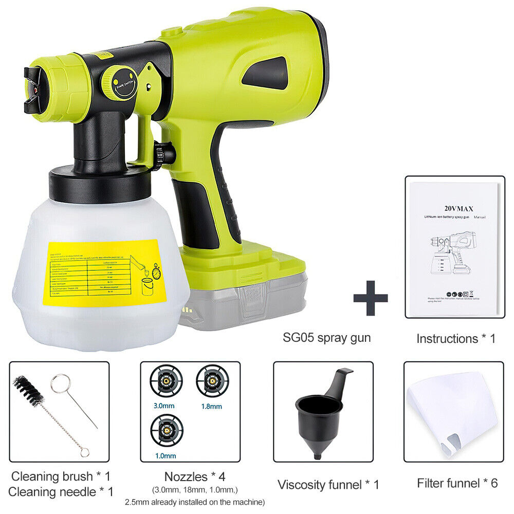 Paint Sprayer HVLP Spray Paint Gun fits Ryobi 18V Battery