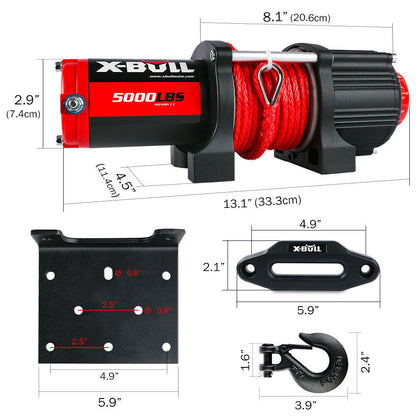 X-BULL 5000LBS/2268KGS Electric Winch Synthetic Rope Wireless Roof Rack UTV 12V