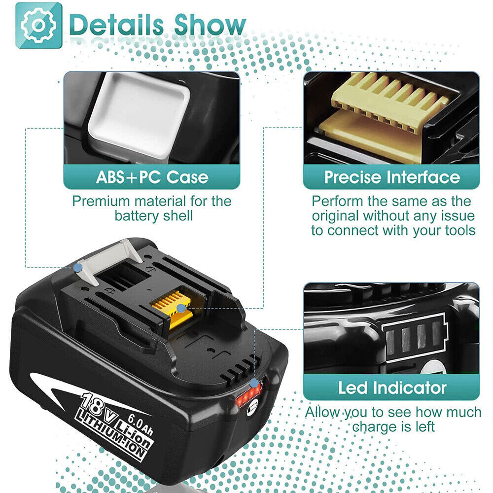 For Makita 18V 6.0Ah 6000mAh BL1830 BL1840 BL1850 BL1860 Lithium Battery