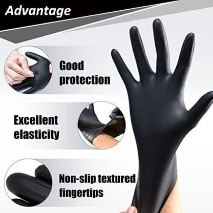 100x Disposable Nitrile Gloves Latex Powder Free Black Large - salelink.co.nz