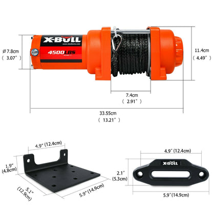 X-BULL Electric Winch 4500LBS/2041kg 12V Synthetic Rope Wireless Remotes ATV UTV Electric Winch