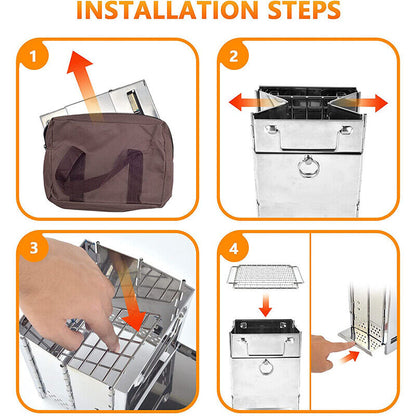 20x20x27cm Camping Stove Wood BBQ Gril Portable Outdoor