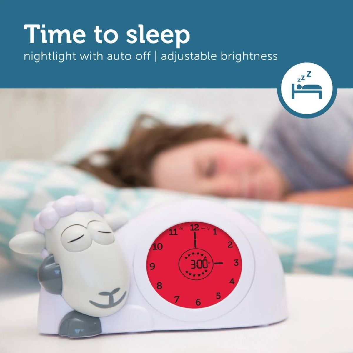 Sam has a nightlight with auto shut off and adjustable brightness.
