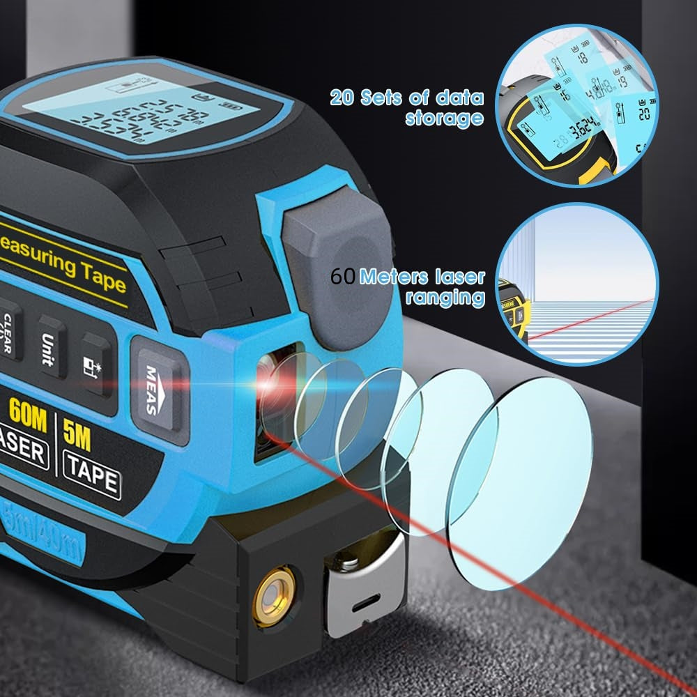 60m 3 in 1 Digital Measure Tape Laser Distance Meter Range Finder - salelink.co.nz
