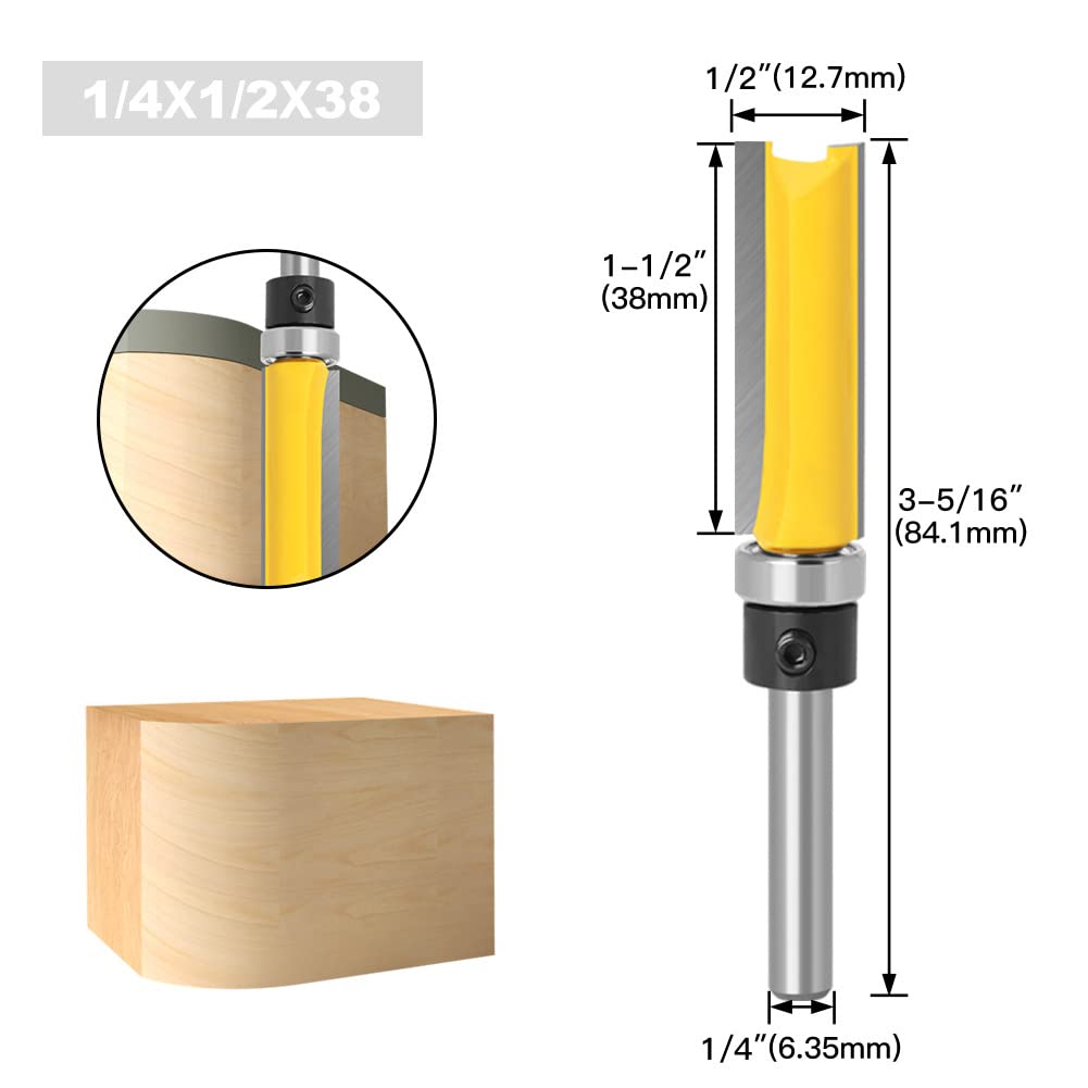 4Pcs Flush Trim Pattern Router Bit Set 1/4 Inch Shank Straight Flush Trim Tools - salelink.co.nz