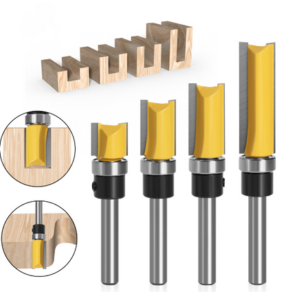 4Pcs Flush Trim Pattern Router Bit Set 1/4 Inch Shank Straight Flush Trim Tools - salelink.co.nz