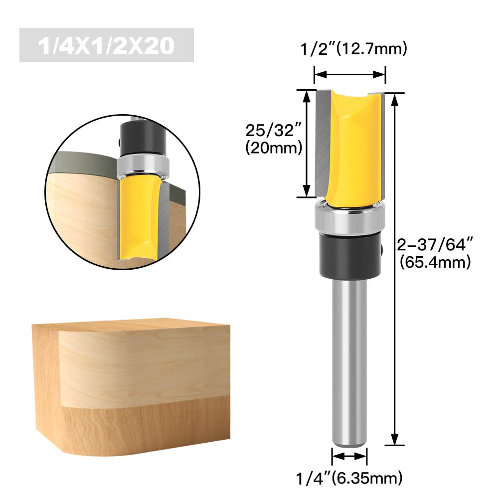 4Pcs Flush Trim Pattern Router Bit Set 1/4 Inch Shank Straight Flush Trim Tools - salelink.co.nz
