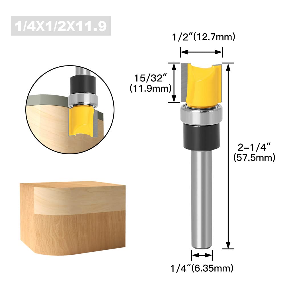 4Pcs Flush Trim Pattern Router Bit Set 1/4 Inch Shank Straight Flush Trim Tools - salelink.co.nz