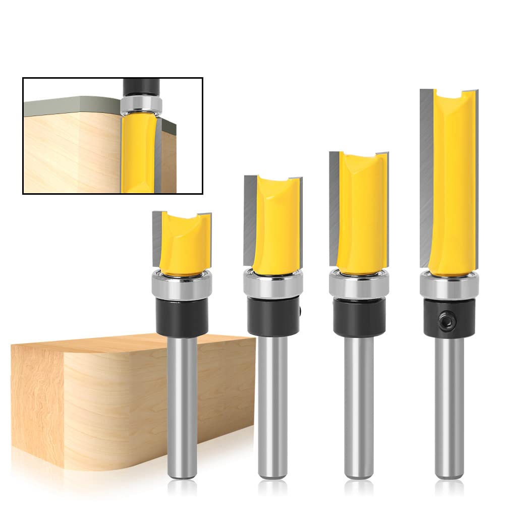 4Pcs Flush Trim Pattern Router Bit Set 1/4 Inch Shank Straight Flush Trim Tools - salelink.co.nz