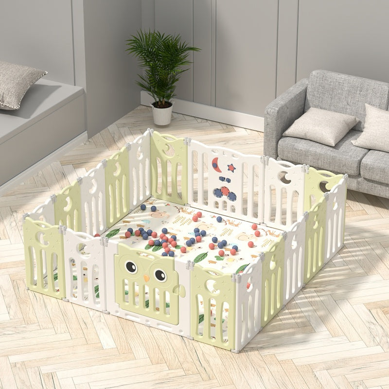 Foldable Baby Playpen 18 Panels – Green Safety Play Fence for Babies
