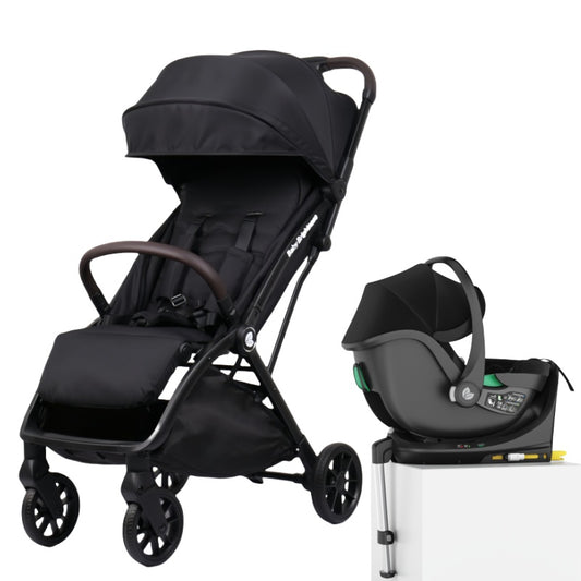 Newborn Pram & Capsule – FlexGo Auto Folding Stroller with Capsule + ISOFIX Base (Black)