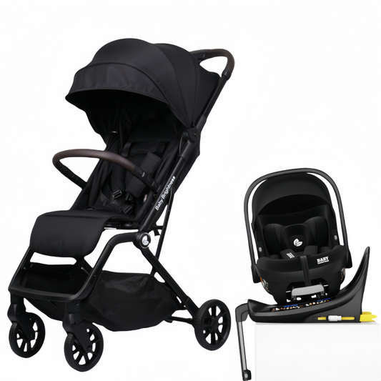 Baby Brightness SwiftGo lightweight compact stroller with i-Size infant capsule and Rotation ISOFIX base Black