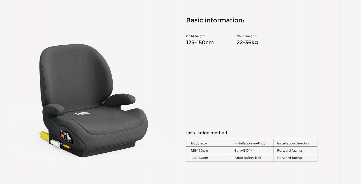 Pre-order Baby Brightness CloudLift Pro Half Booster Seat with ISOFIX and Backrest - Black