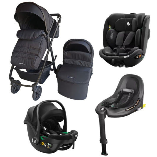 Pre-order Newborn Pram – Palms 2+ Stroller with Carrycot + Infant Capsule + 360 Car Seat and Rotating ISOFIX Base (Black)