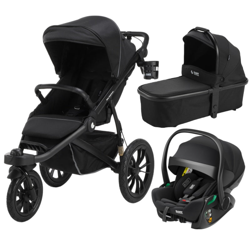 Pre-order Hill All Terrain Jogging Baby Stroller with Carrycot and Reclining Car Seat (Black）