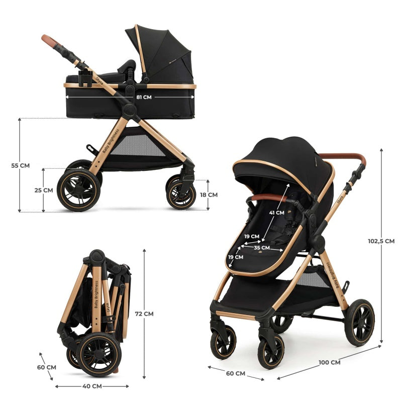 Pre-order Skyra 2-in-1 Newborn Pram & Bassinet Stroller with Car Seat and ISOFIX Base (Black/Gold) - image 26
