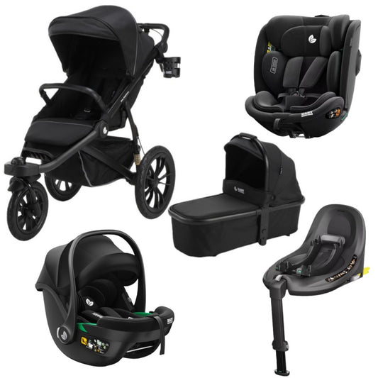 Pre-order Hill All Terrain Jogging Baby Stroller + Carrycot + Infant Capsule + 360 Car Seat and Rotating ISOFIX Base (Black)