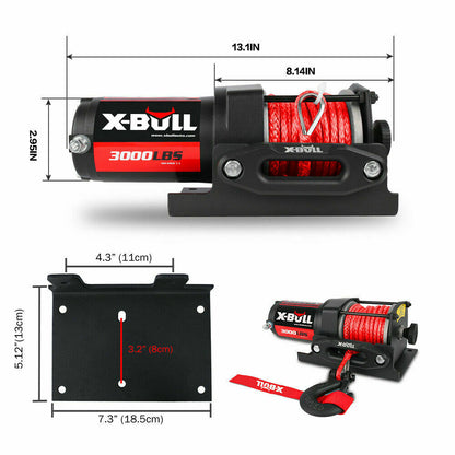 X-BULL Electric Winch Boat 3000LBS 12V Synthetic Rope Wireless Remote ATV UTV