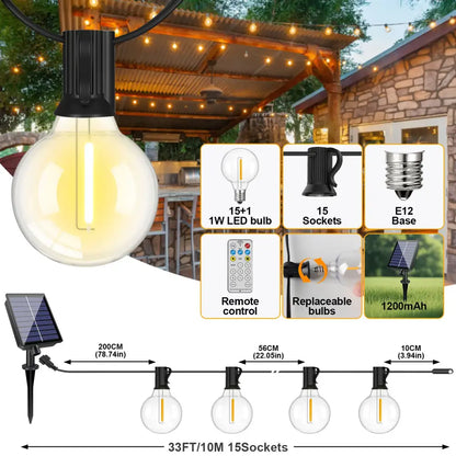 Shatterproof Solar String Lights G40 (Waterproof) with USB & Remote Control