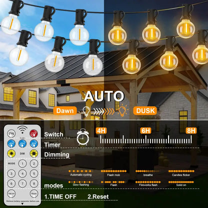 Shatterproof Solar String Lights G40 (Waterproof) with USB & Remote Control