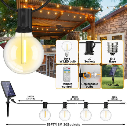 Shatterproof Solar String Lights G40 (Waterproof) with USB & Remote Control