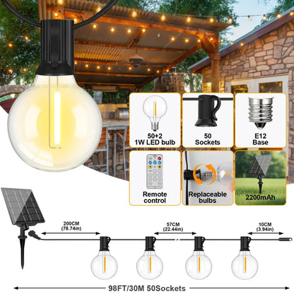 Shatterproof Solar String Lights G40 (Waterproof) with USB & Remote Control