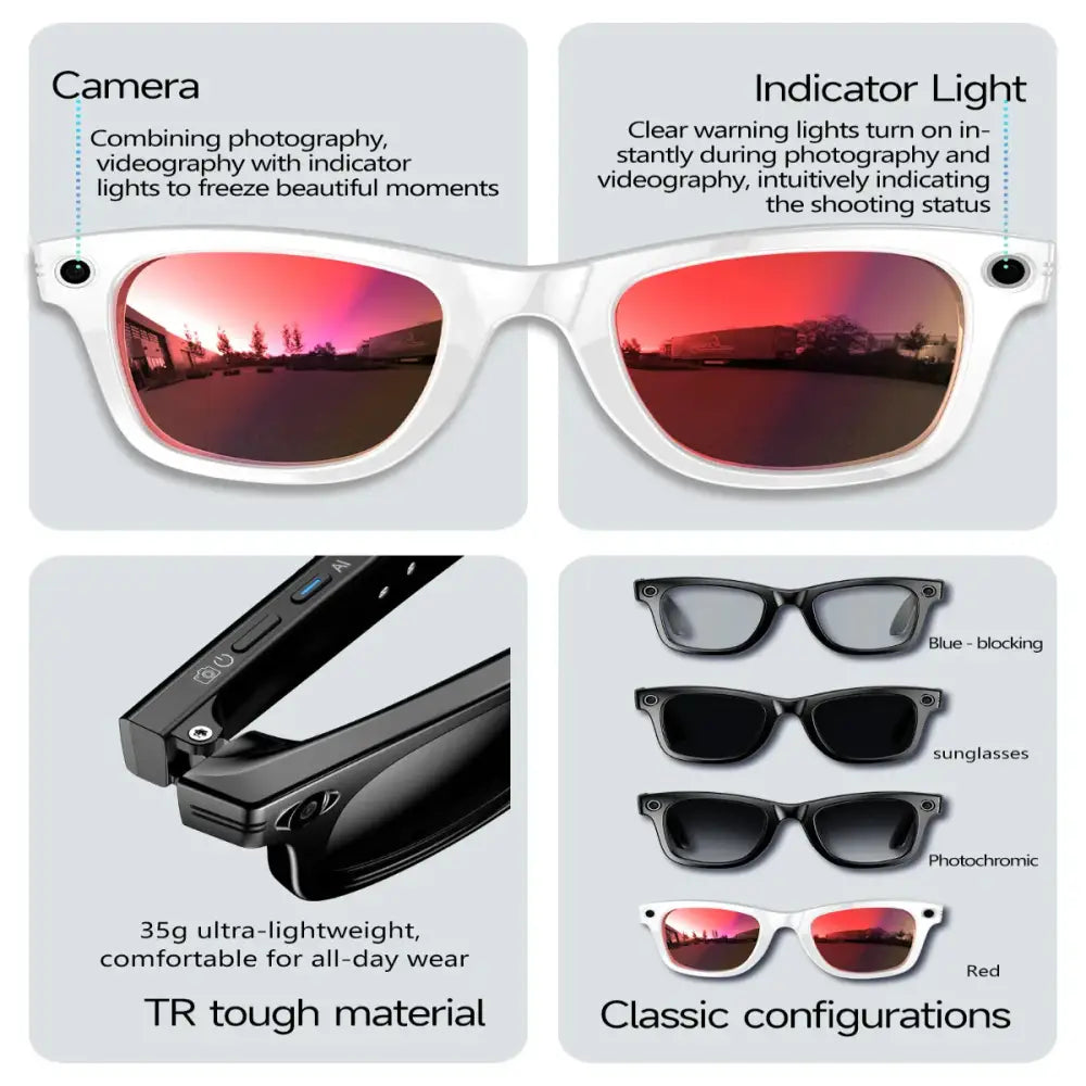 Smart AI Camera Glasses – 8MP HD, Photo/Video, Waterproof (5 types available)