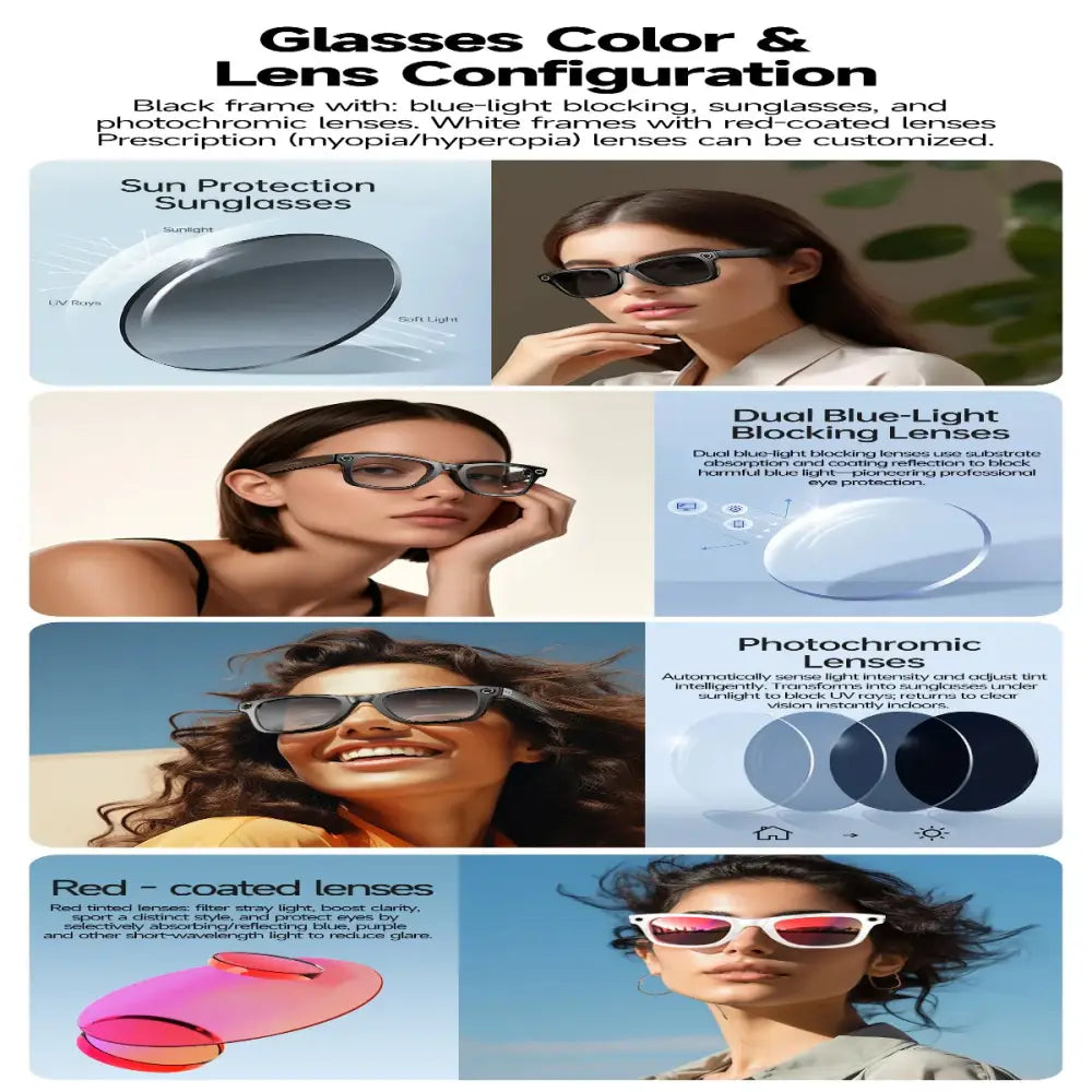 Smart AI Camera Glasses – 8MP HD, Photo/Video, Waterproof (5 types available)