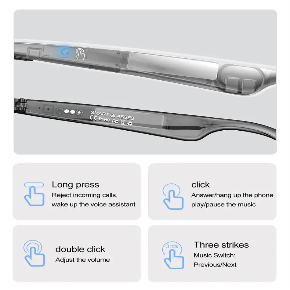 Smart AI Glasses – Bluetooth, Translation, Music & Calling (different models available)