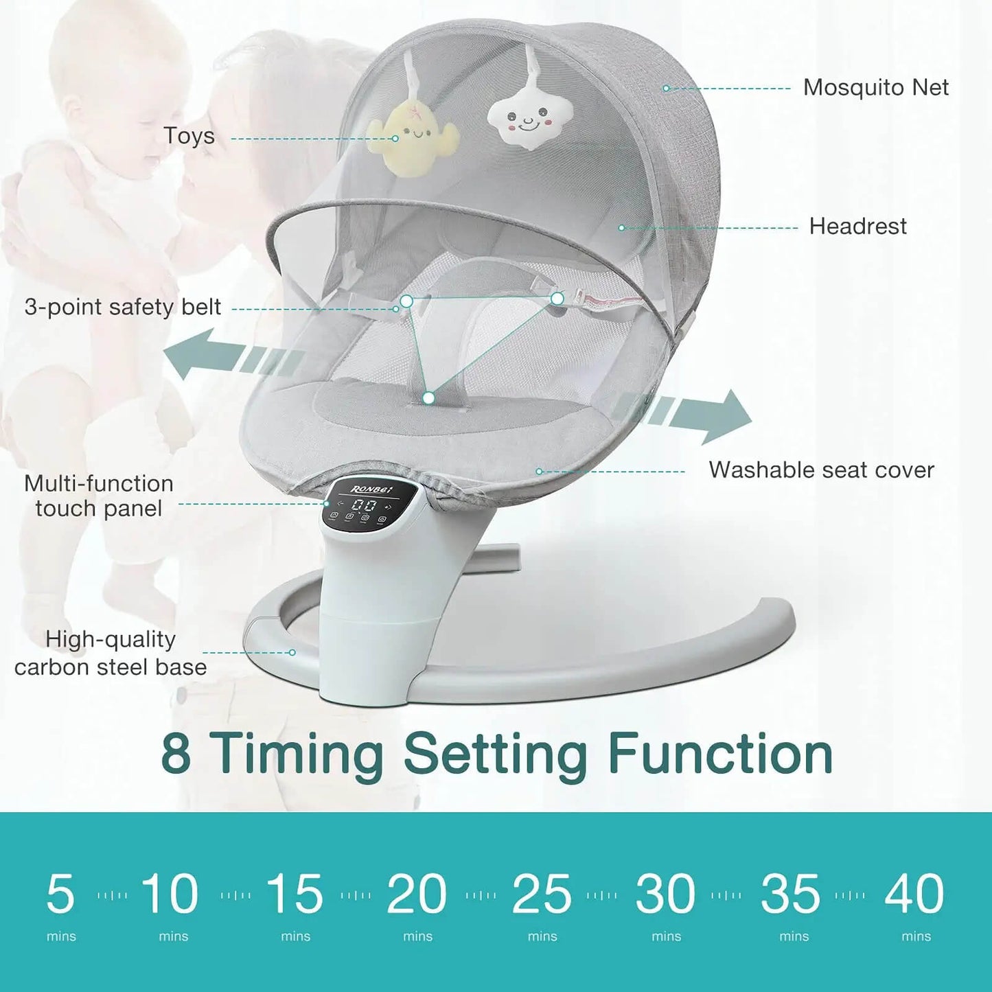 Premium Revolutionary Smart Baby Swing Cradle Rocker/ Bouncer Seat -Grey