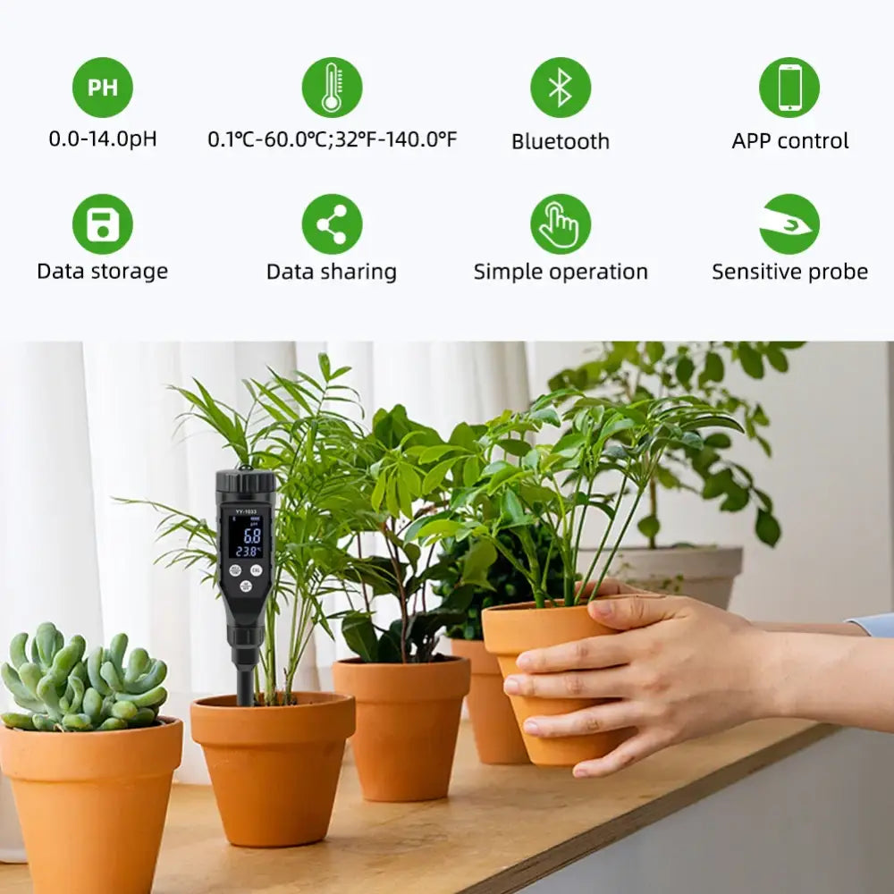 Smart Bluetooth Soil pH Meter 0–14 for Plants & Hydroponics