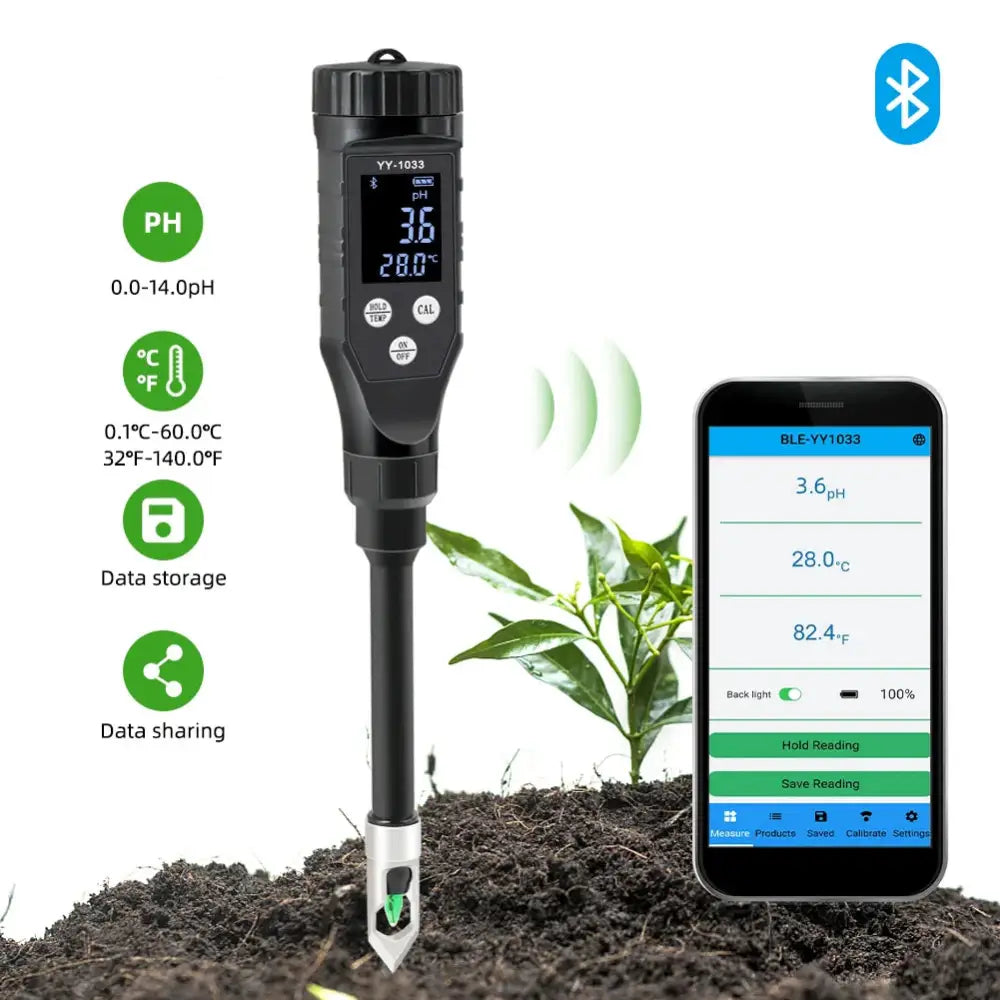 Smart Bluetooth Soil pH Meter 0–14 for Plants & Hydroponics