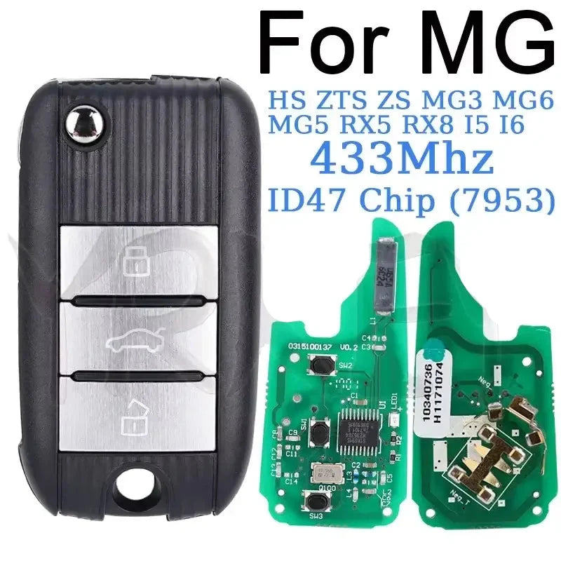 3-Button Smart Flip Remote Key 433MHz ID47 Chip for MG HS, ZS, MG3, MG5, MG6 & Roewe RX5/RX8