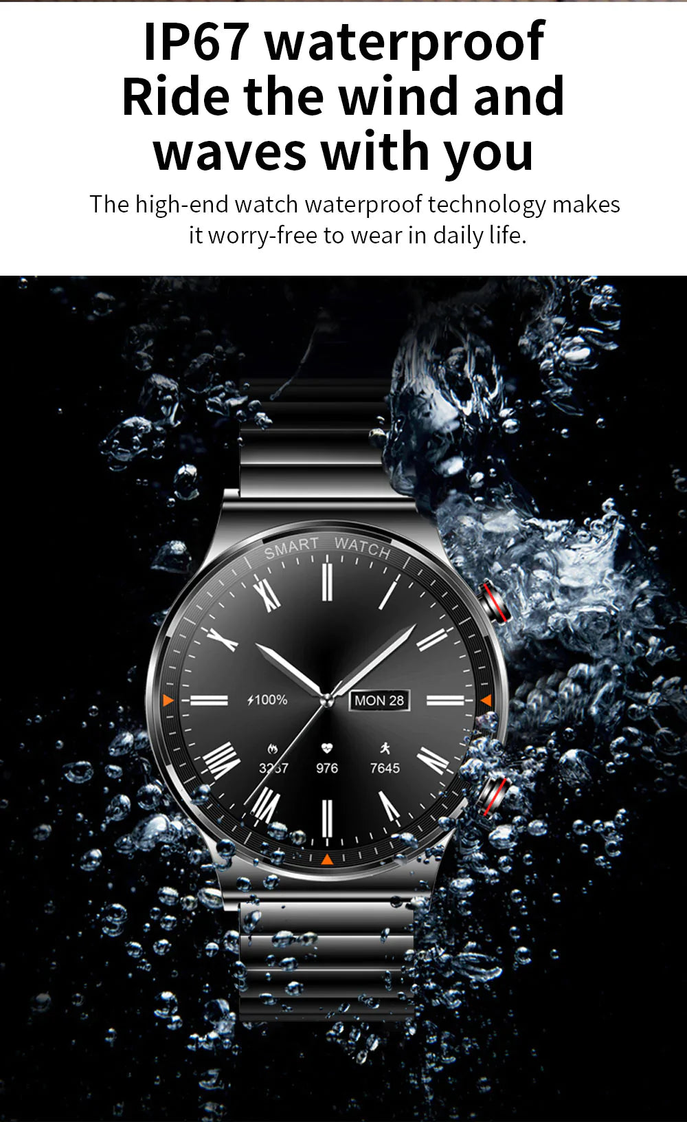 Black Smart Watch Leather Strap-Christmas Gift