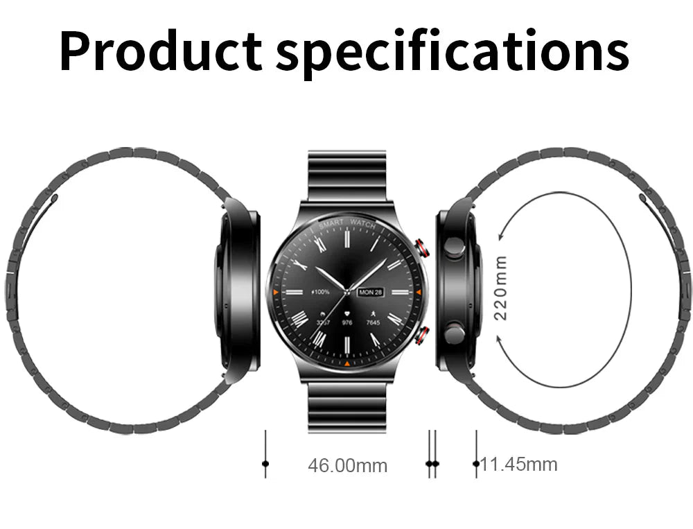 Black Smart Watch Leather Strap-Christmas Gift