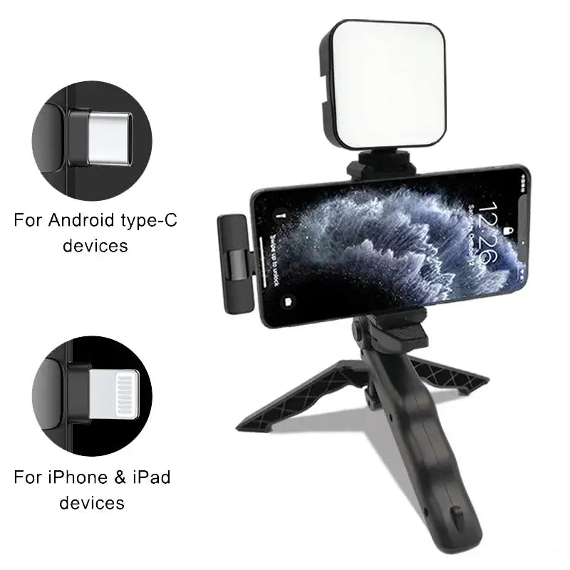 Smartphone Video Kit with Mic, LED Light & Tripod (2 types available)