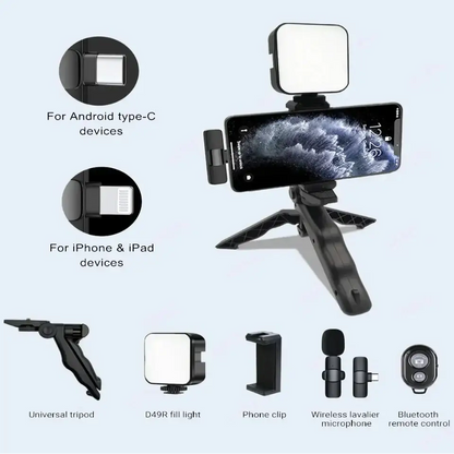 Smartphone Video Kit with Mic, LED Light & Tripod (2 types available)