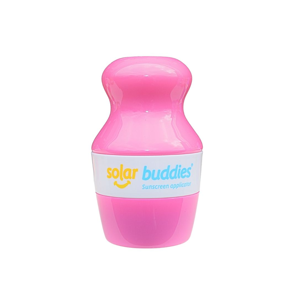 The Full coloured Pink Solar Buddie is a refillable sunscreen applicator for kids and babies of any age. It's easy to use, no mess and perfect for outdoor fun and travel.