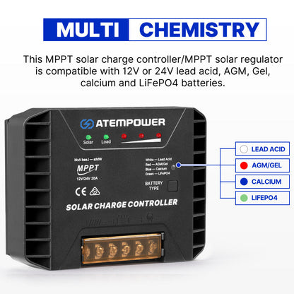 Atem Power 20A MPPT Solar Charge Controller Solar Panel Battery Regulator