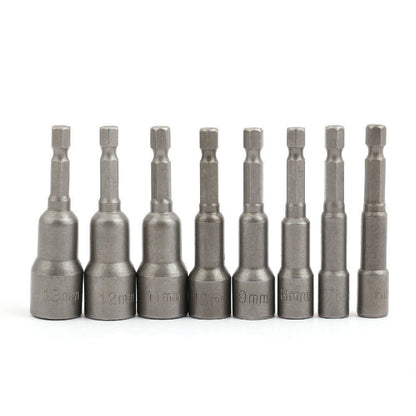 8PCS Socket Magnetic Nut Driver Set Drill Bit Adapter 1/4'' Hex Shank 6-13MM
