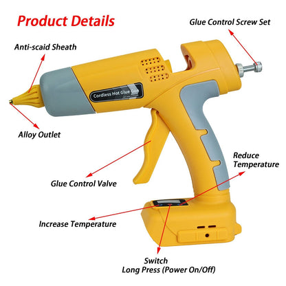 Cordless Hot Glue Gun Compatible with DeWalt 18V Battery