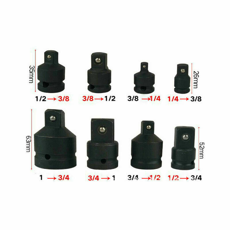 8pc Impact Socket Adaptor Set Ratchet Increaser Reducer Convertor 1/4''-1" Drive