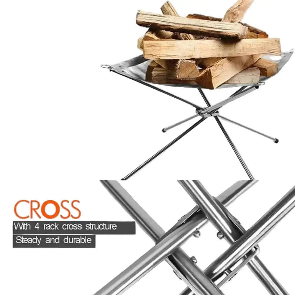 Stainless Steel Foldable Camping Fire Pit & BBQ Rack