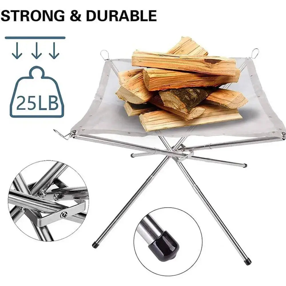 Stainless Steel Foldable Camping Fire Pit & BBQ Rack
