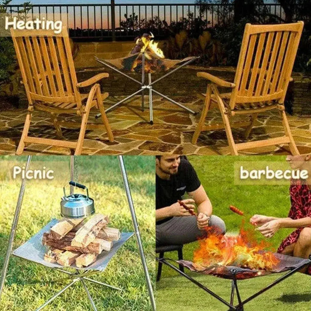 Stainless Steel Foldable Camping Fire Pit & BBQ Rack