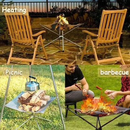 Stainless Steel Foldable Camping Fire Pit & BBQ Rack
