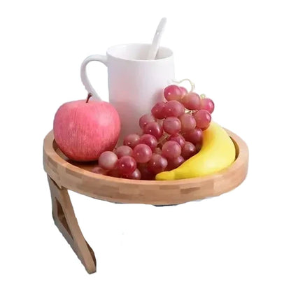 Clip-On Wooden Sofa Armrest Tray Table