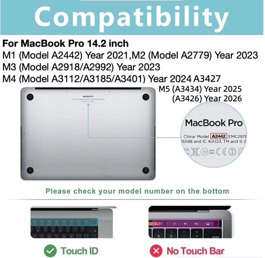 3-In-1 SET MacBook Pro 14.2 Inch Case M5 2026 A3434 M4 2025 M3 A2918 A2992 M2 M1