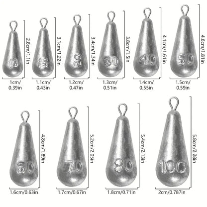 Teardrop Fishing Sinkers – Lead Weights for Bass (10 Sizes)
